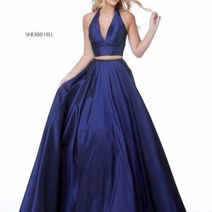 Sherri Hill Royal Blue Halter Dress